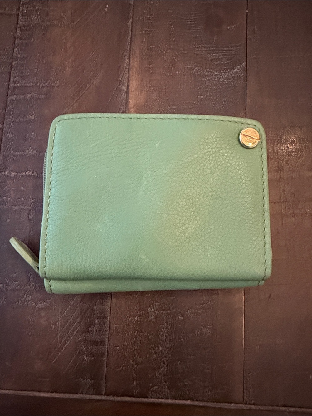 Rolfs Lazy Susan Kermit the frog Green Leather Zip Wallet with Gold Accent